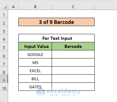 3 of 9 barcode text input