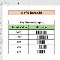 3 of 9 barcode excel result