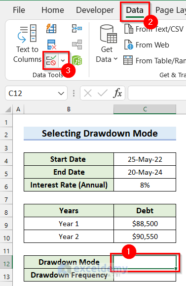 Using Data Validation for Calculation of Interest During Construction in Excel