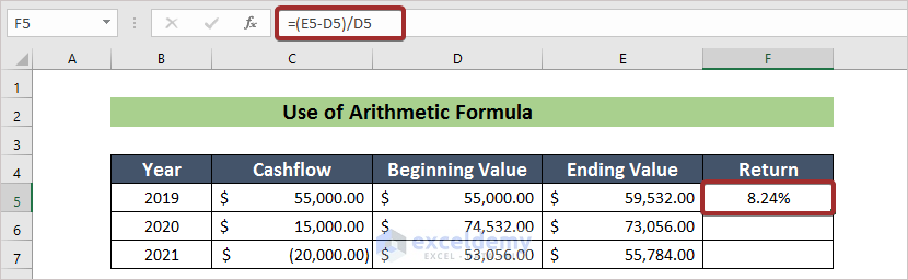 Apply Arithmetic Formula to Calculate Time Weighted Return