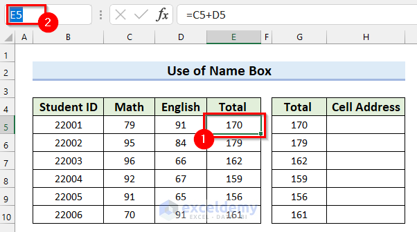 Copying Cell Address from Name Box to Copy Cell Address in Excel