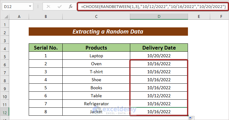 RANDBETWEEN With CHOOSE Function in Excel