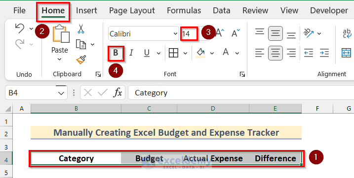 Formatting Headers to Create Budget and Expense Tracker in Excel