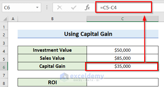 Calculating ROI Percentage for Capital Gain in Excel