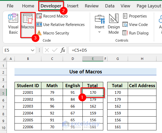 Selecting Macros to Copy Cell Address in Excel