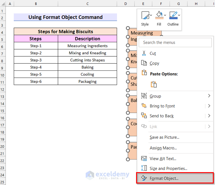 Align Text Within Text Boxes with Format Object Command in Excel