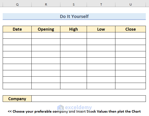 Practice Section for making Stock Comparison Chart in Excel