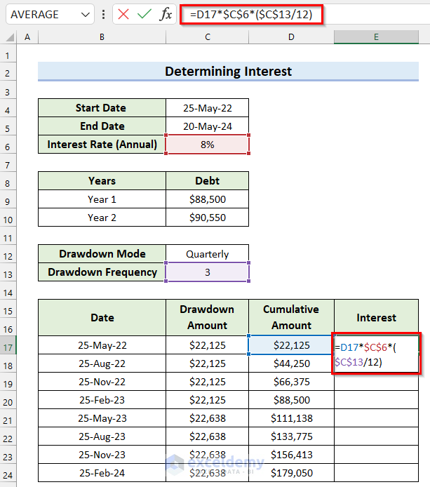 Determine Interest for Calculation of Interest During Construction in Excel