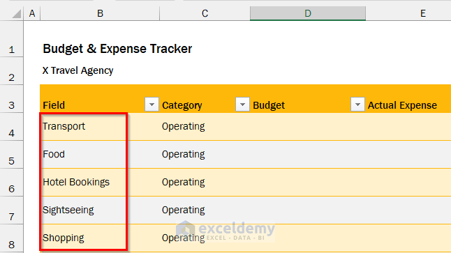 Changing Values in Excel Tamplate to Create Budget and Expense Tracker