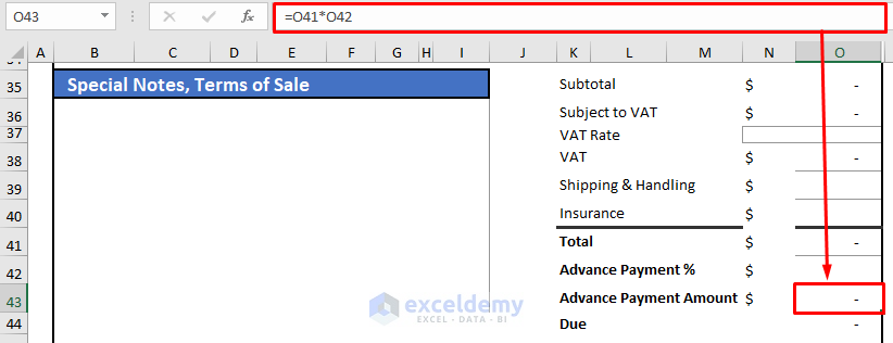 Proforma Invoice Advance Payment in Excel