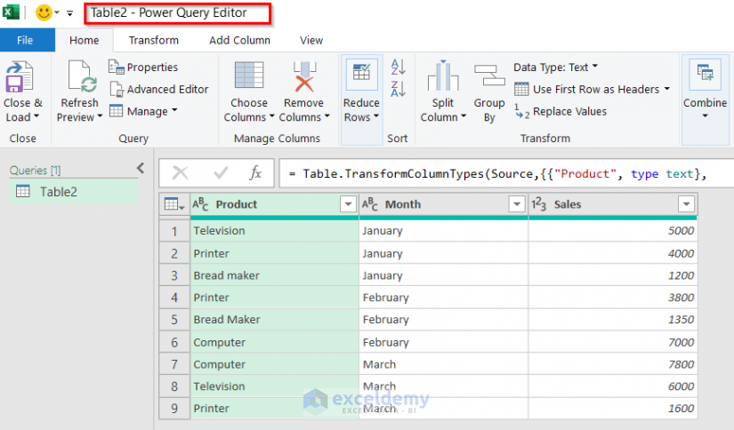 Opening Power Query Editor to Analyze Raw Data in Excel