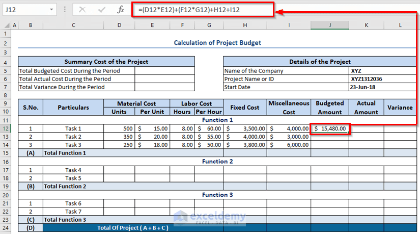 Calculation of Project Budget