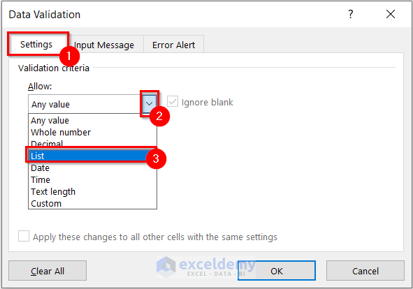 Data Validation Dialog Box for Claculation of Interest During Construction in Excel