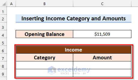 Insert Income Category and Amounts