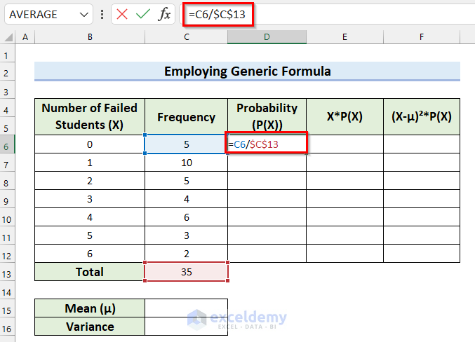 Calculating Probability of Variance of Probability Distribution in Excel