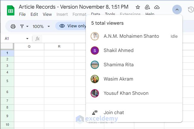 Collaboration in Google sheets