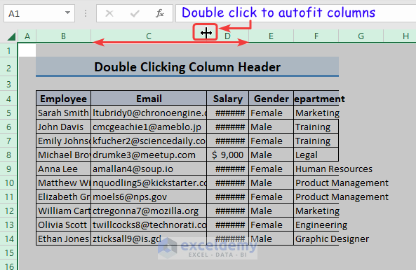 Double click between column header