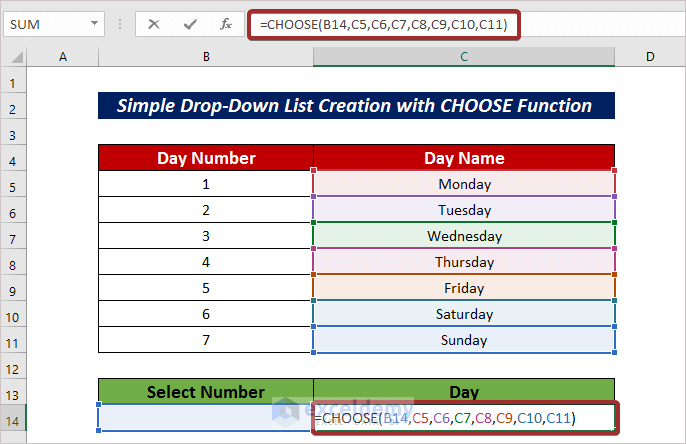 Excel CHOOSE Function Drop Down List