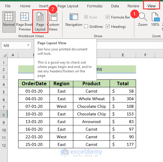 Use of Page Layout in Excel to See the Change in cm