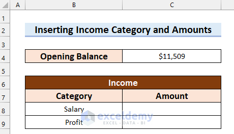 Inserting Income Categories to Create a Personal Cash Flow Statement in Excel