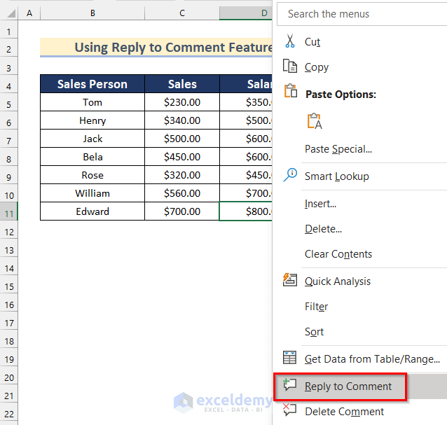 Use Reply to Comment Feature to Reply to a Commentin Excel