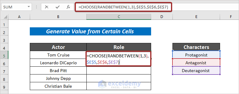  RANDBETWEEN With CHOOSE Function in Excel