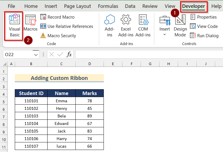 Insert VBA Code to Add Custom Ribbon Using XML in Excel