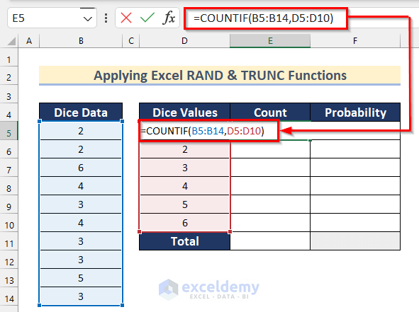 Using COUNTIF Function to Model Uniform Probability Distribution in Excel