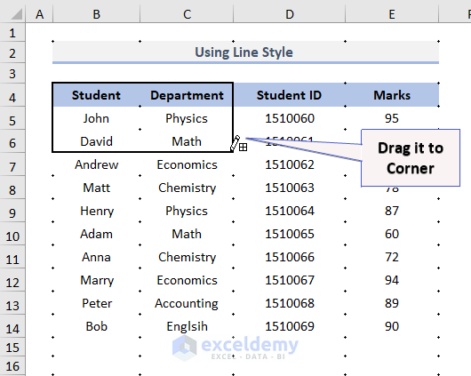 Drag the Pen to Apply Line Style to Range