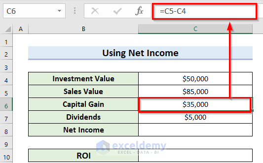 Calculate the ROI Percentage in Excel for Net Income