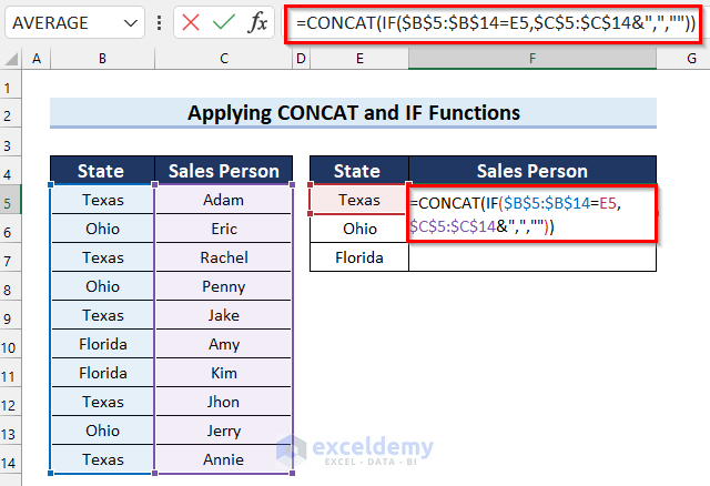 Insert Excel CONCAT & IF Functions to Link Cell Values