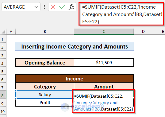 Using SUMIF function to get Income Amounts to Create a Personal Cash Flow Statement in Excel