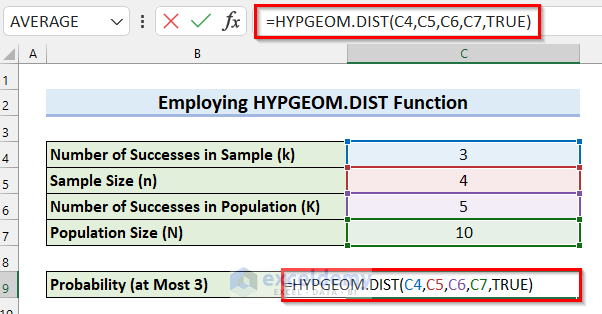 Employ HYPGEOM.DIST Function to Calculate Cumulative Distribution