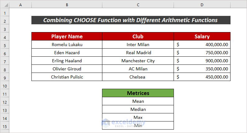 Combining CHOOSE Function with Different Arithmetic Functions