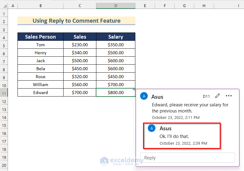 How to Reply to a Comment in Excel (3 Easy Ways) - ExcelDemy