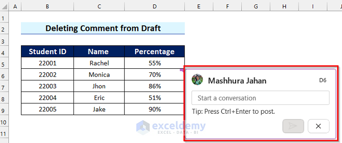 Delete Comment from Draft in Excel When you Cannot Delete Comment