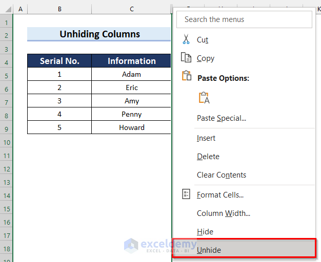 Unhiding Columns to Solve Excel Text to Columns Deleting Data