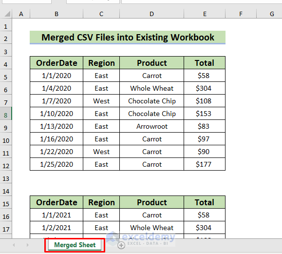 merged multiple csv files into one excel workbook