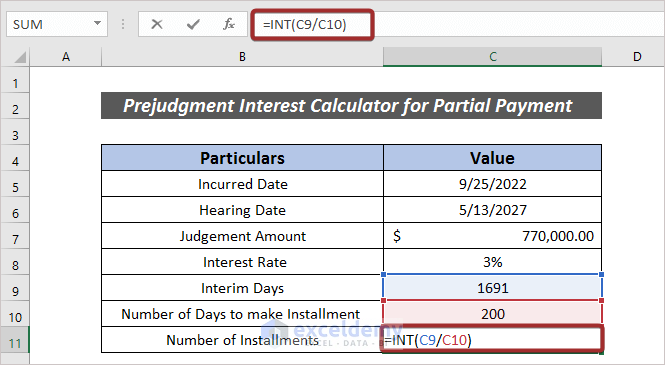 Prejudgment Interest Calculator for Partial Payment