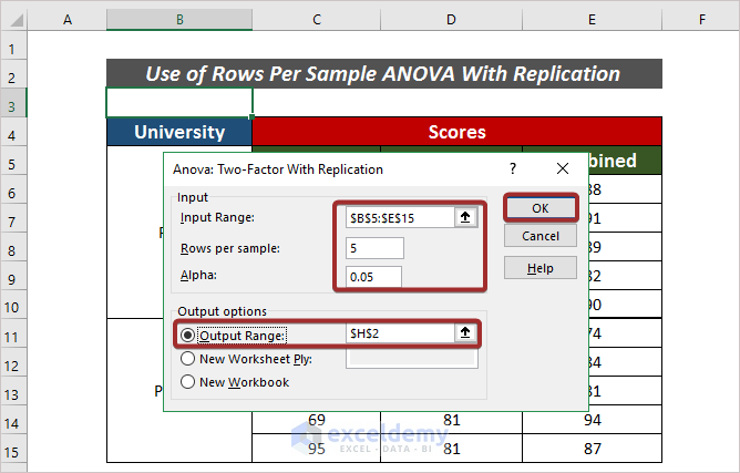  Rows Per Sample ANOVA Excel