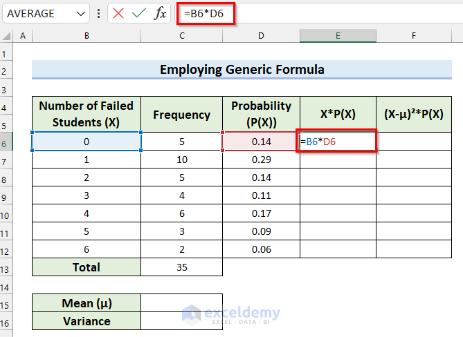 Determine Mean of Probability Distribution in Excel