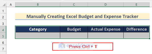 Creating Table to Create Budget and Expense Tracker in Excel