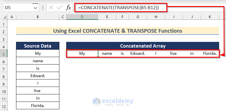 Excel Concatenate Transpose