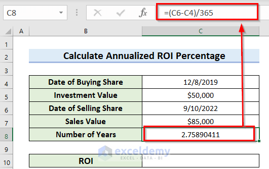 How to Calculate ROI Percentage for Annualized Return in Excel