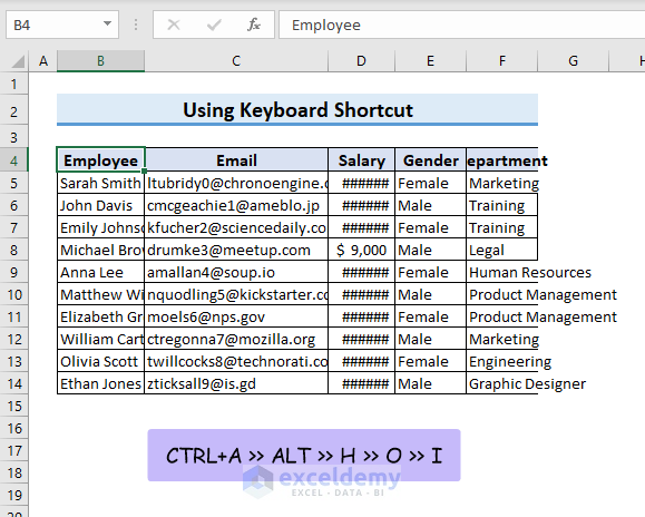 Keyboard shortcut to autofit column