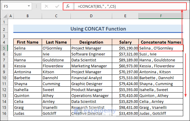 9-Using the CONCAT function to concatenate names with comma