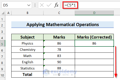 Dregging Fill Handle to Copy Formula When AutoSum is Not Working in Excel and Returns 0