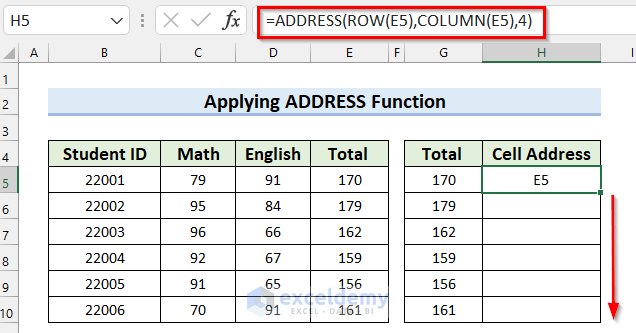 Dragging Fill Handle to Copy Cell Address in Excel