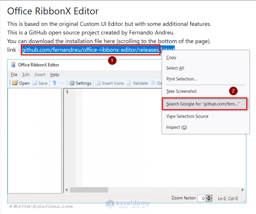 Download Office RibbonX Editor to Add Custom Ribbon Using XML in Excel