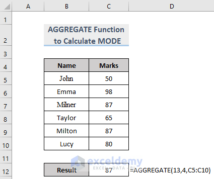Using MODE function in AGGREGATE